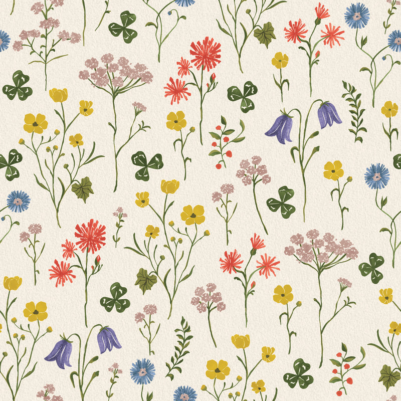 Sommaräng Sommar - Ljus tapet med vilda blommor i minimalistisk design