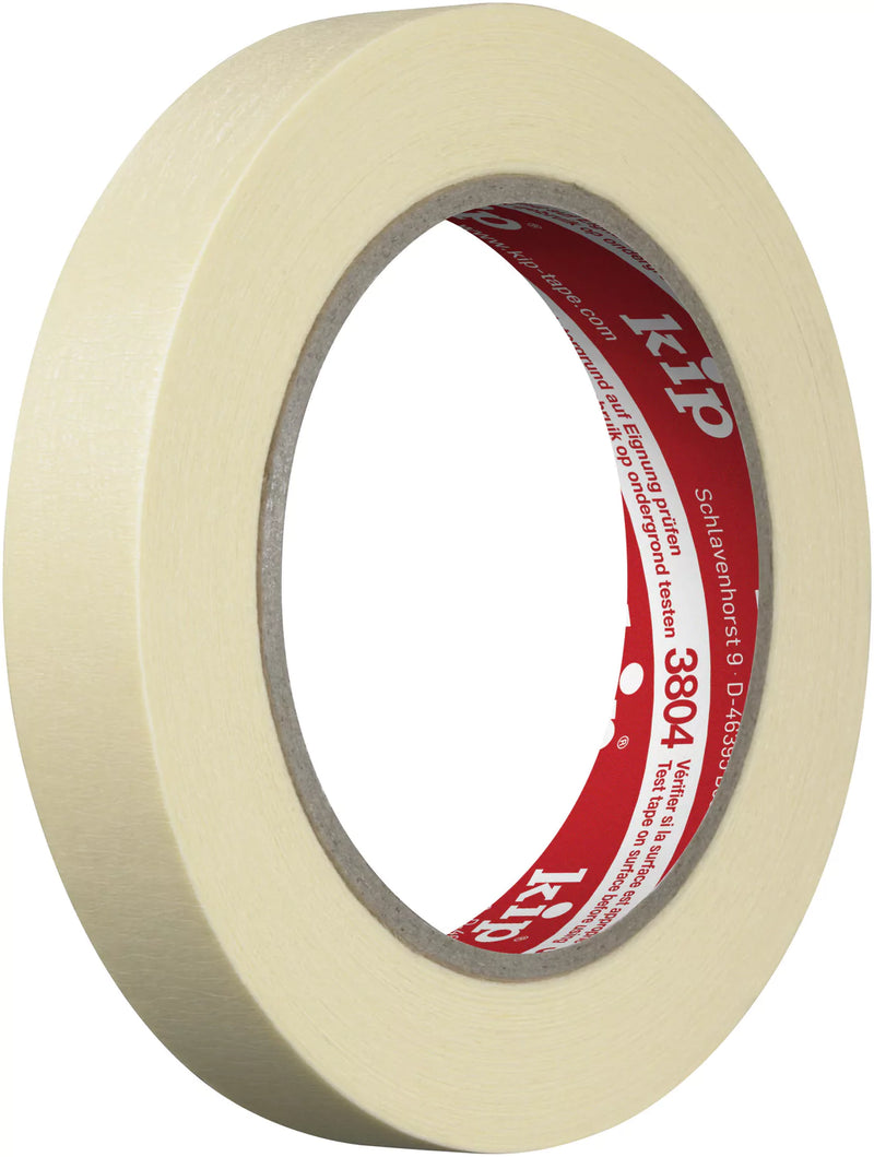 KIP Masking-Tec Naturell är en kreppad maskeringstejp med naturgummilim och god vidhäftning. För enkel, kortvarig maskering på släta ytor inomhus. 18mm bred