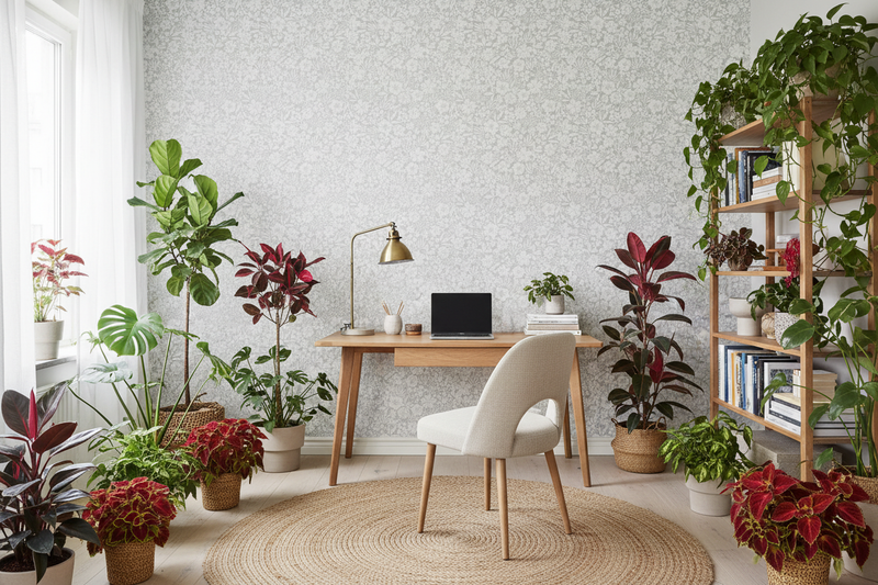 Kontor med gröna och röda växter