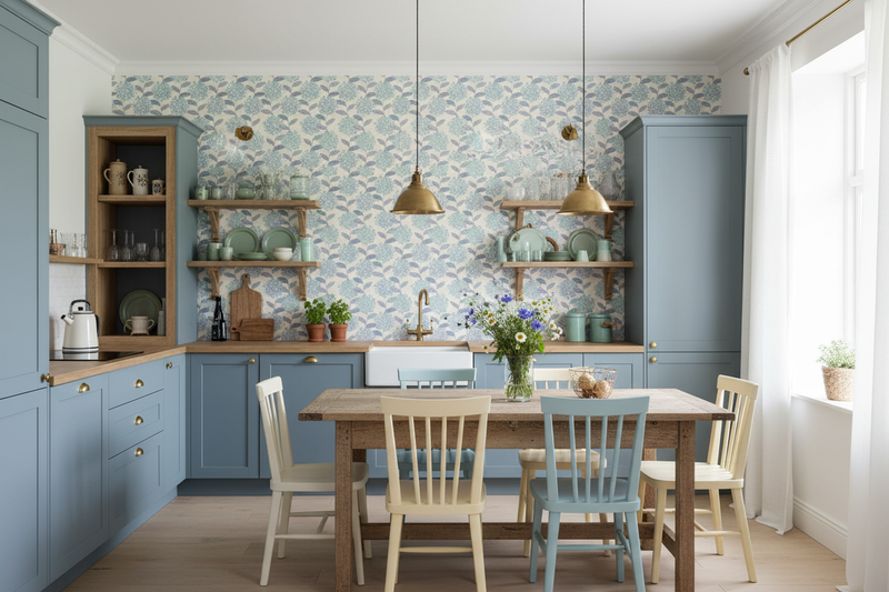 Lantligt kök med färg