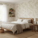 Lantligt sovrum med Akantusblomma tapet