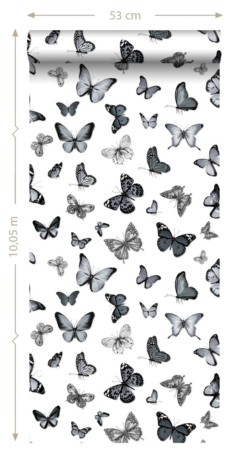 ESTAhome tapet fjärilar - svart och vitt - Hemmavid.se
