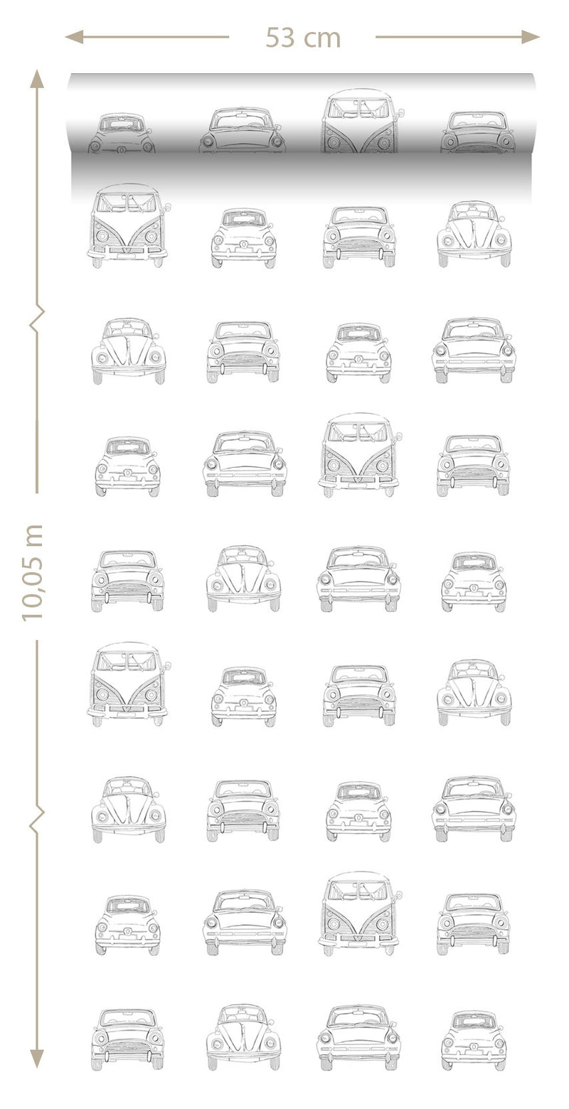 ESTAhome tapet tecknade bilar - svart och vitt - Hemmavid.se