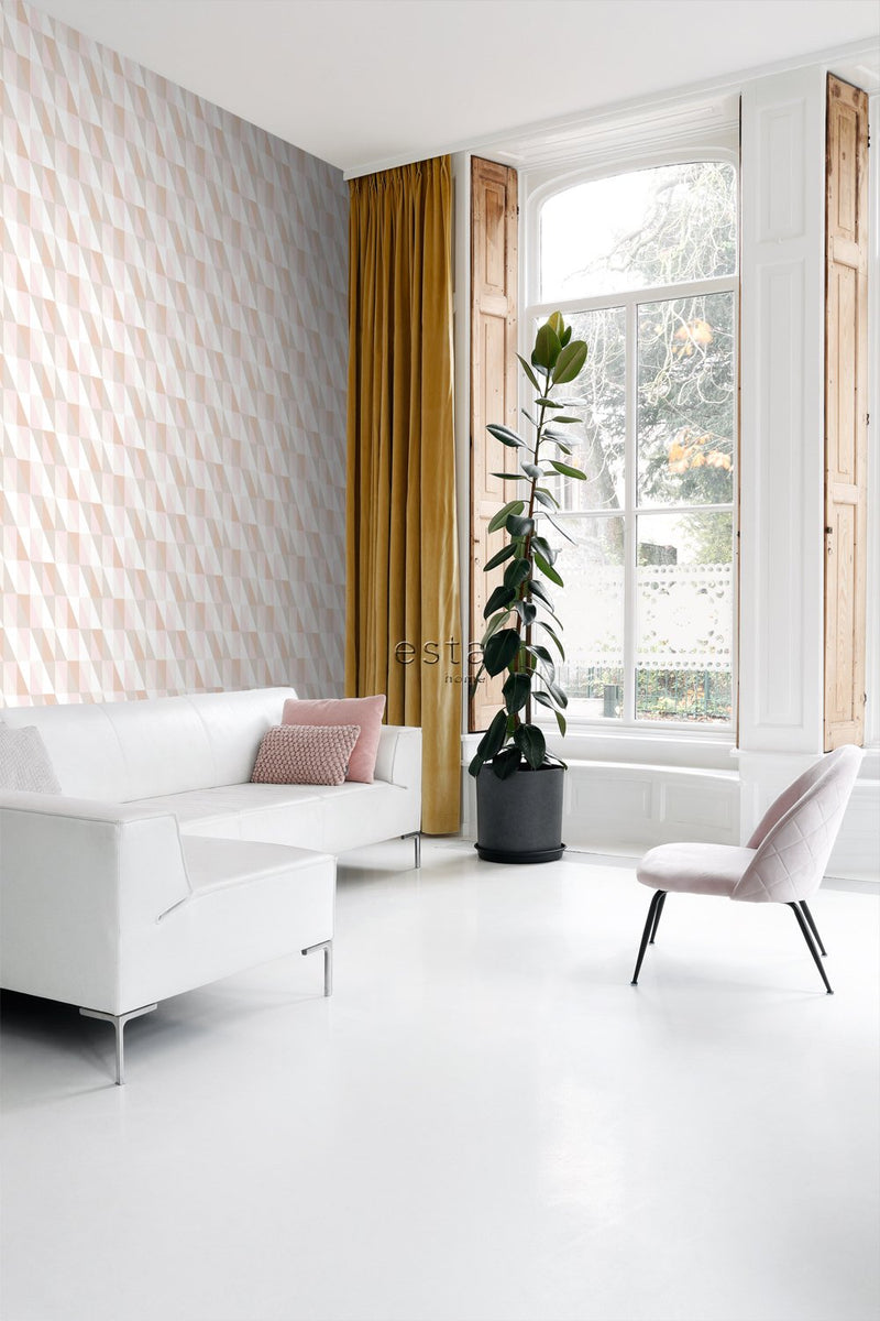 ESTAhome tapet trianglar rosa, orangeoch beige - Hemmavid.se