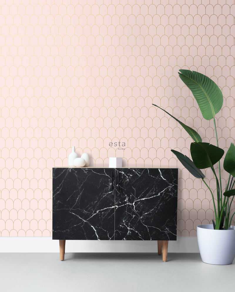 ESTAhome tapet art deco milt rosa och guld - Hemmavid.se