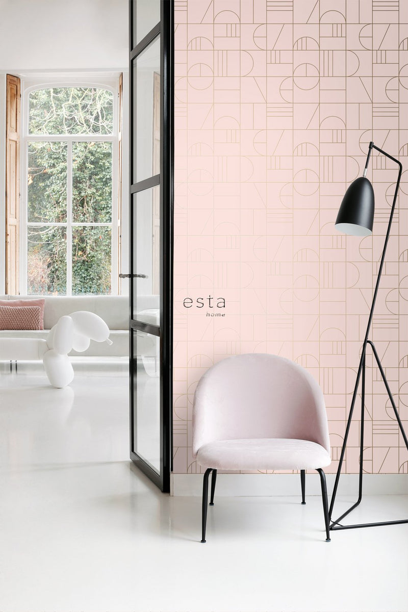 ESTAhome tapet art deco milt rosa och guld - Hemmavid.se