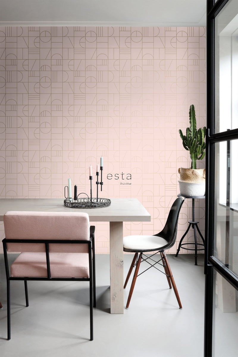 ESTAhome tapet art deco milt rosa och guld - Hemmavid.se