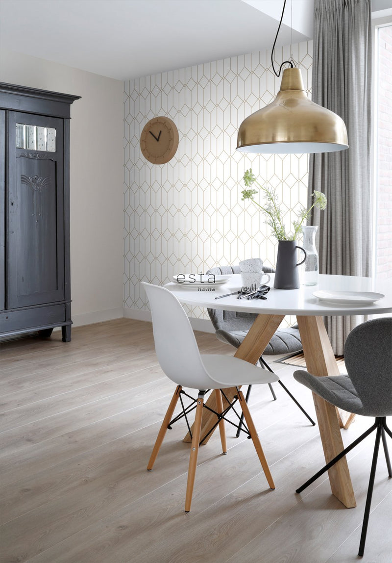 ESTAhome tapet art deco vitt och guld - Hemmavid.se