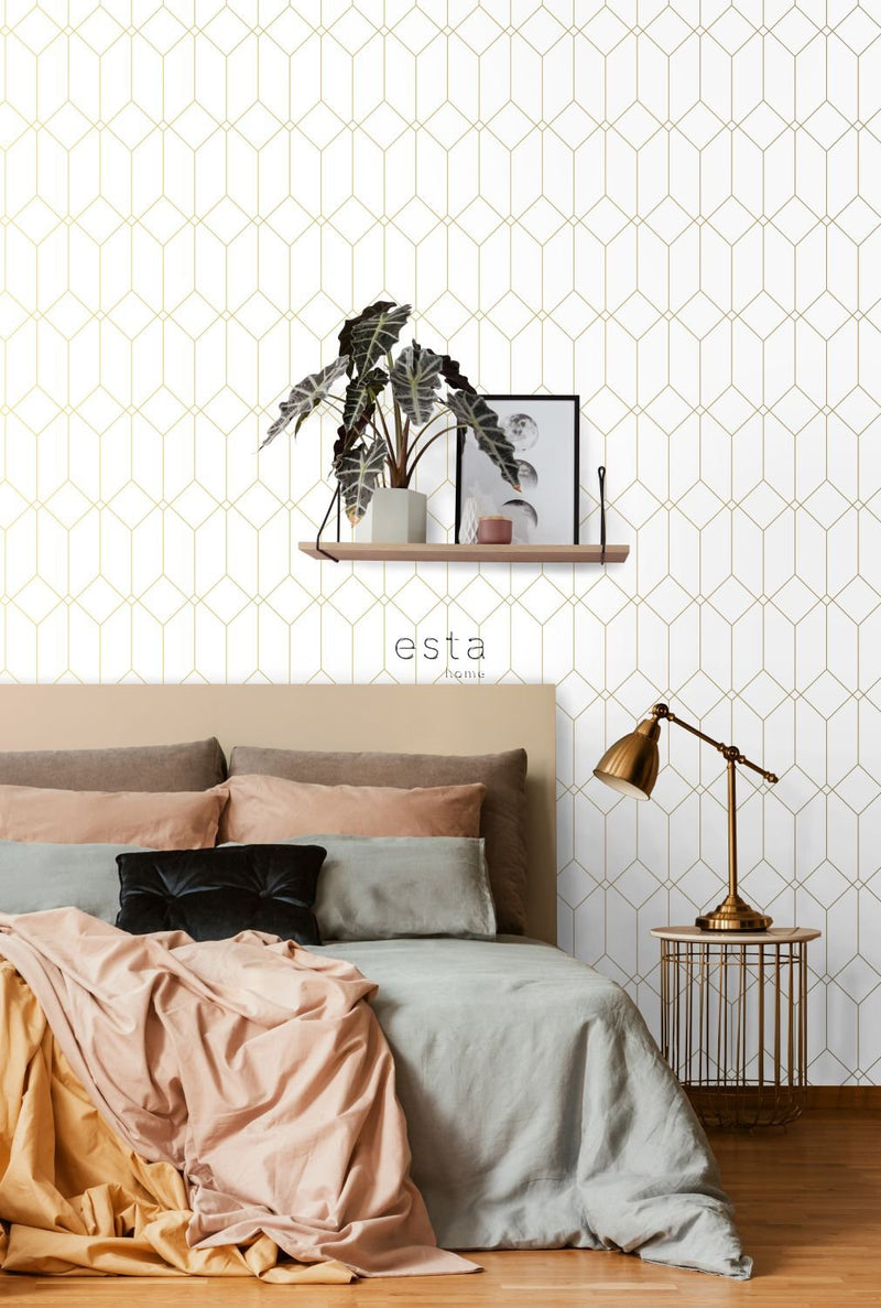 ESTAhome tapet art deco vitt och guld - Hemmavid.se