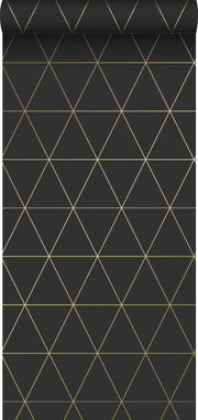 The Design Department Origin tapet grafiska trianglar - svart och guld – mönstrad tapet för elegant väggdekoration